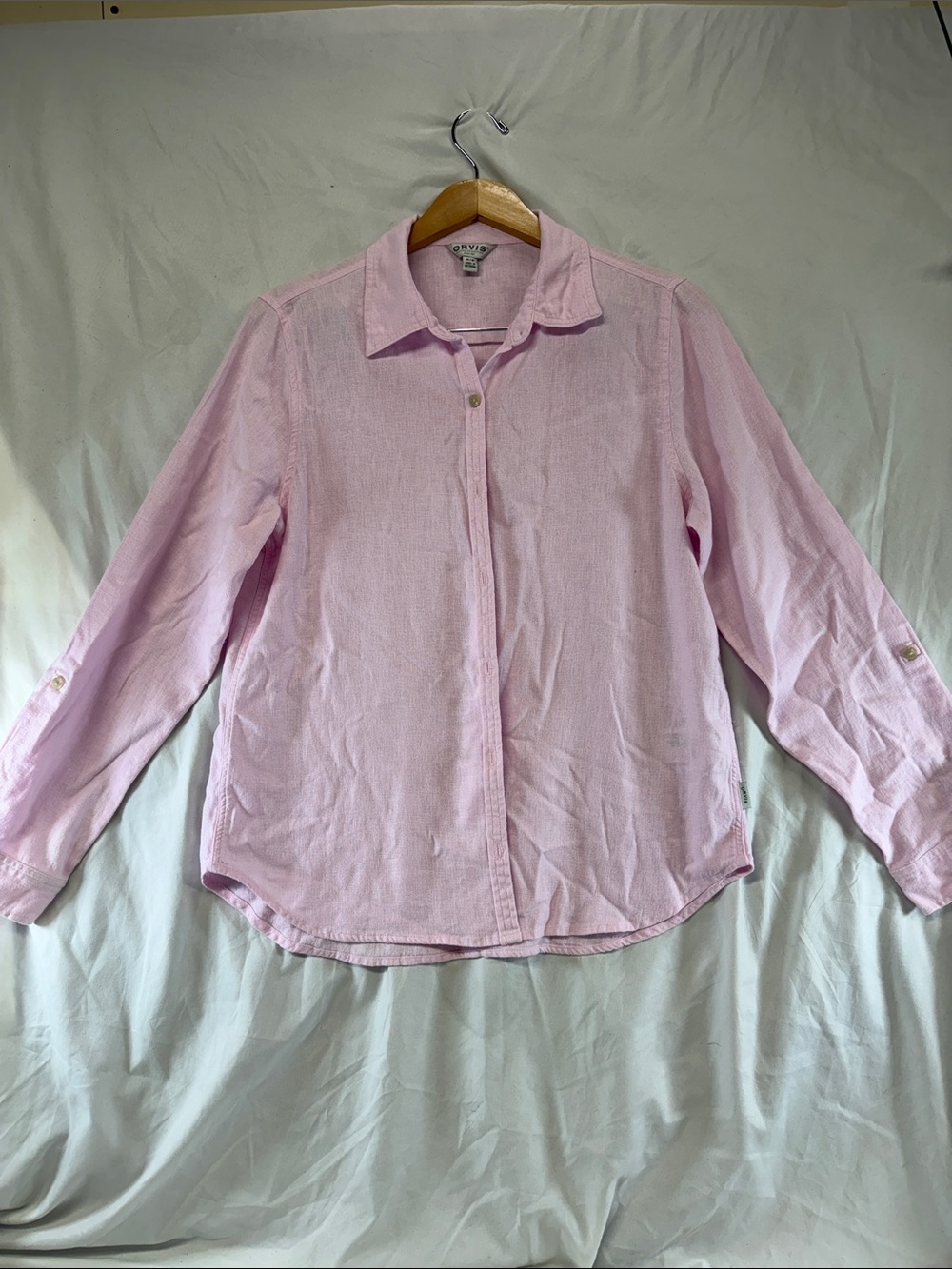 Orvis Light Pink Collared Shirt, linen/rayon
